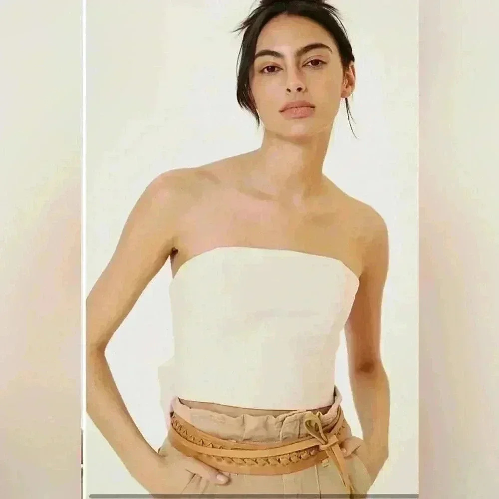 Hutch Anthropologie Bow Tie Strapless Top Beige